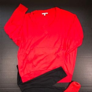 Express Oversized Red V-Neck Sweater w Pocket -Med